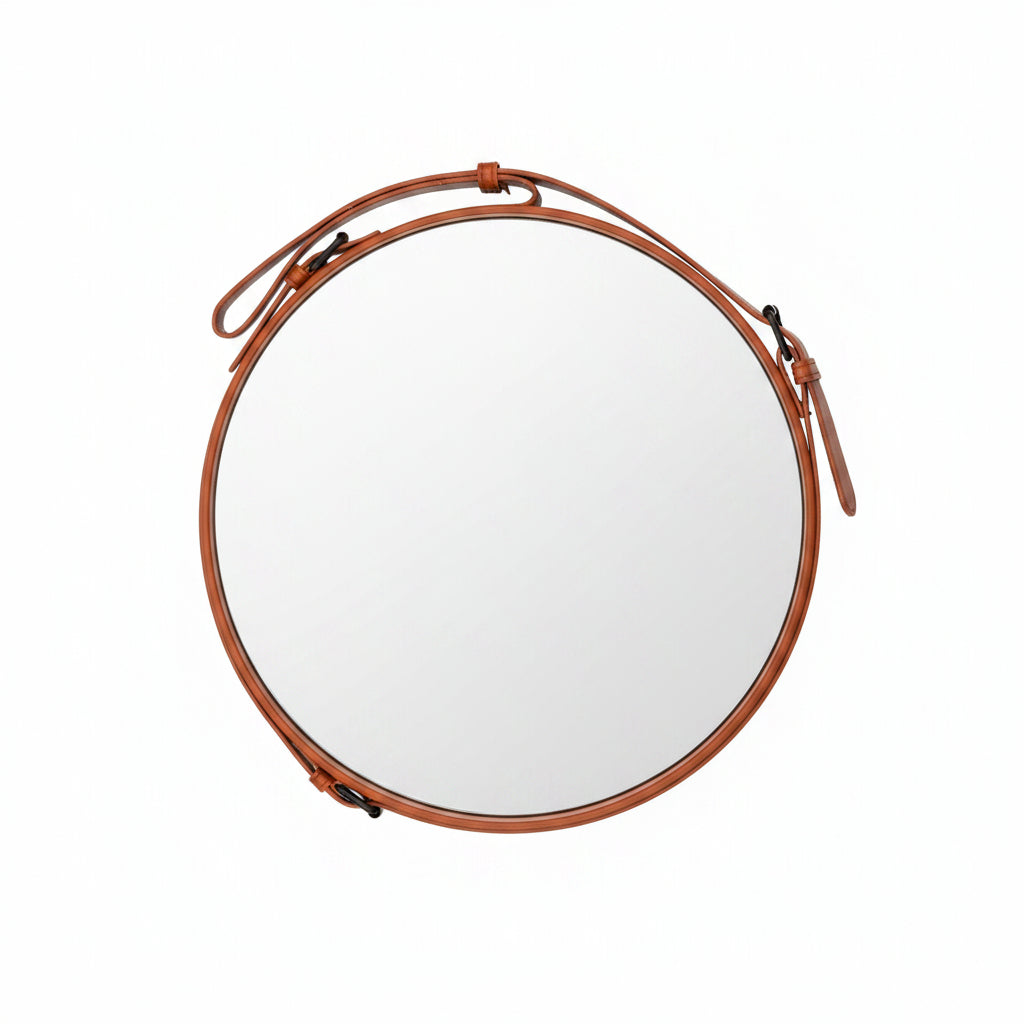 Tan Leather Circle Mirror