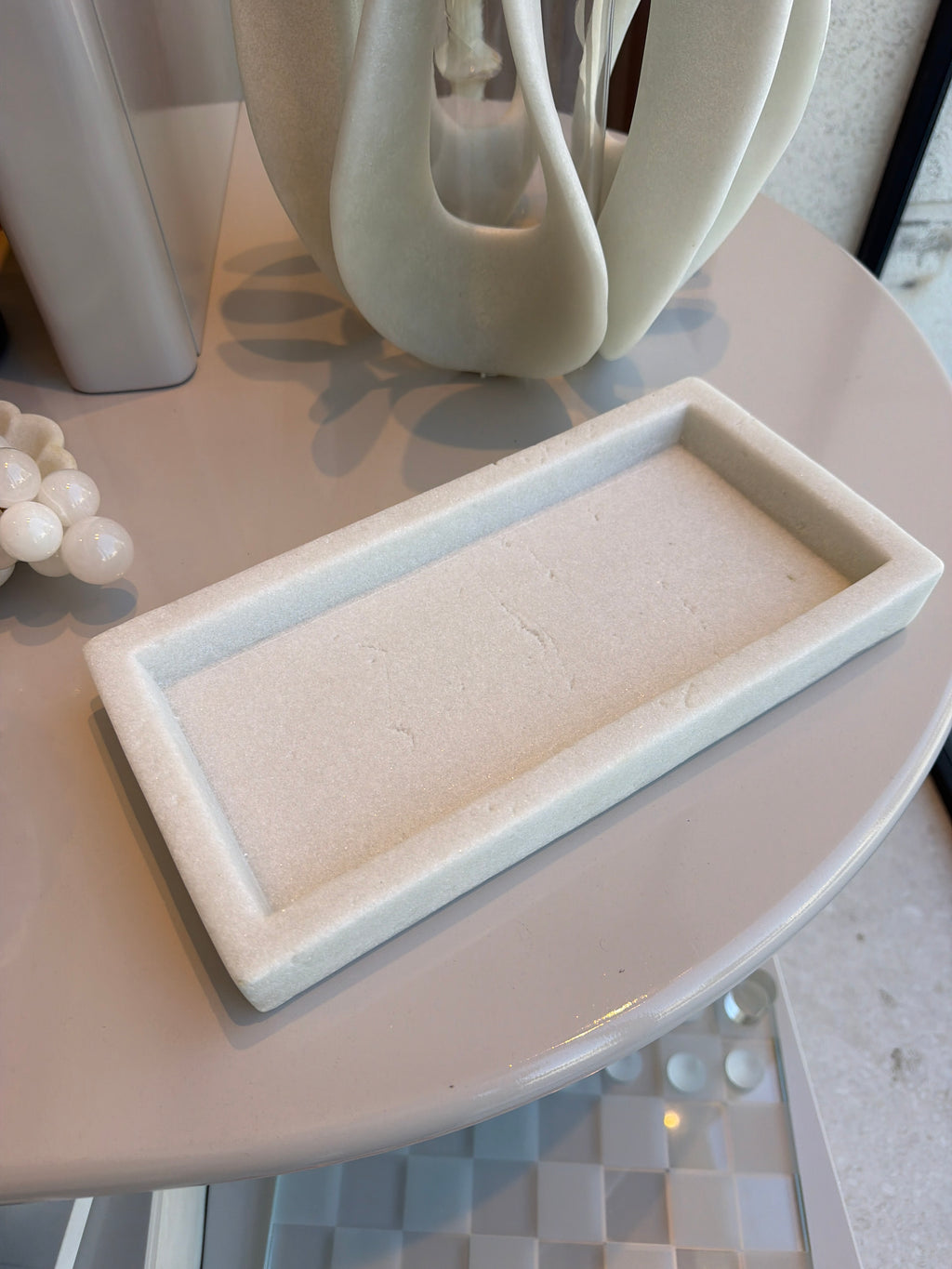 White Stone Decorative Tray
