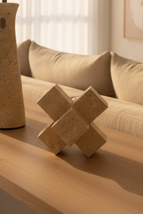 Geometric Travertine Cross Sculpture (Small)