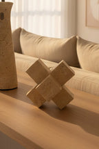 Geometric Travertine Cross Sculpture (Small)