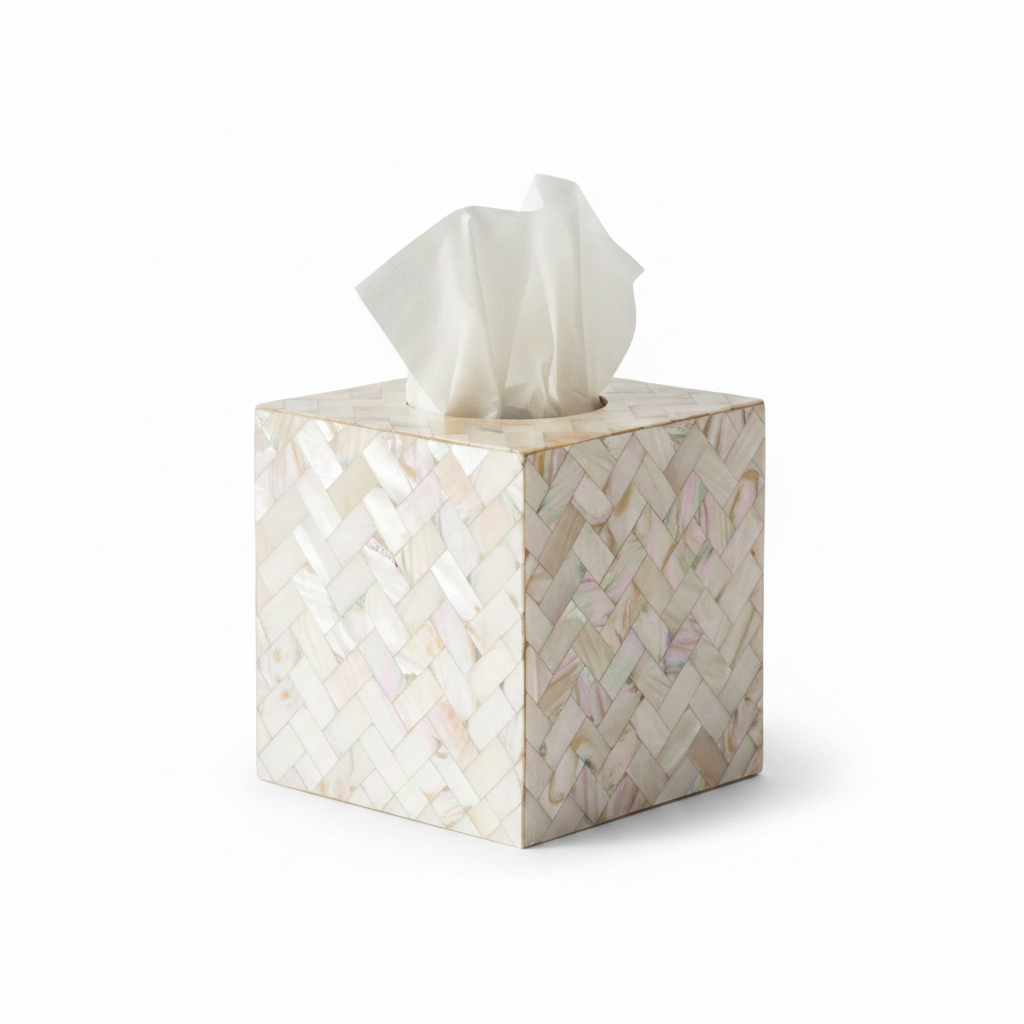 Cube Mother of Pearl Tissue Box