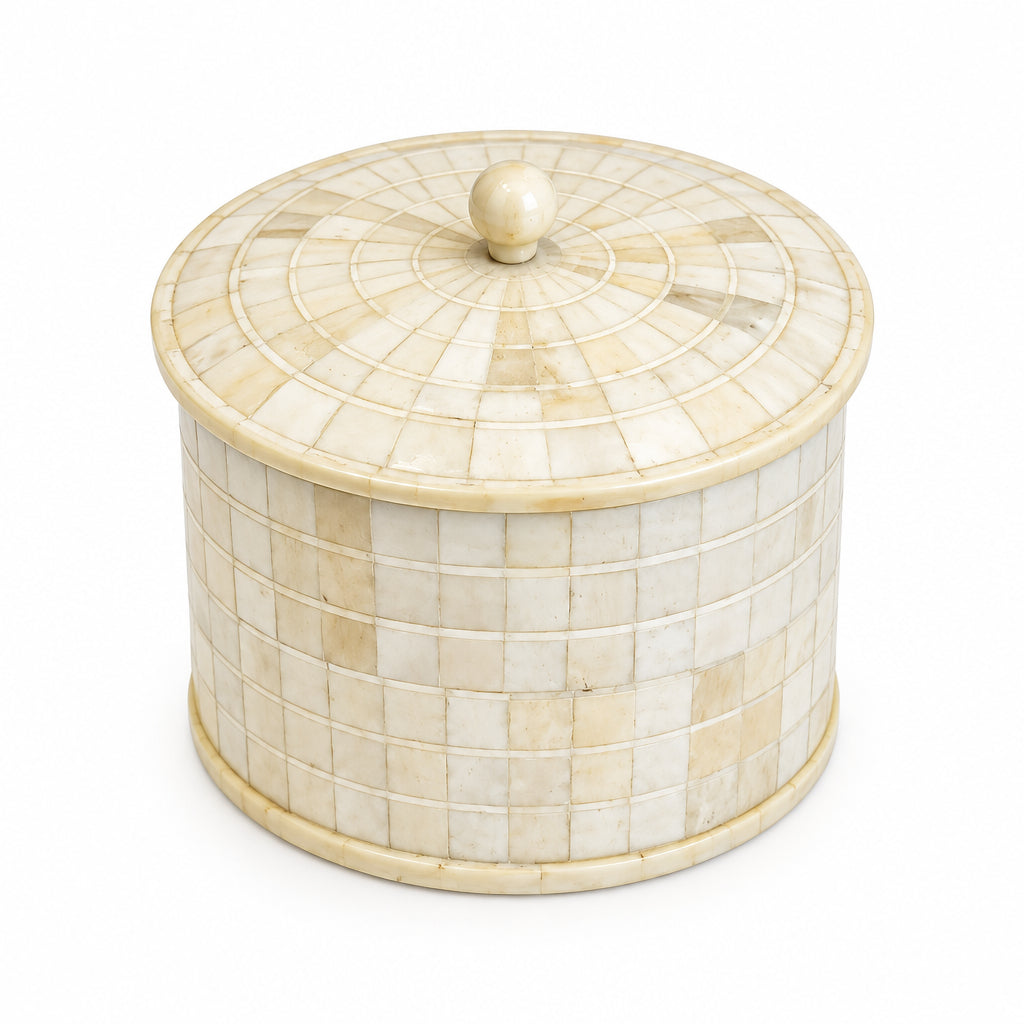 Ivory Grid Round Box (Medium)