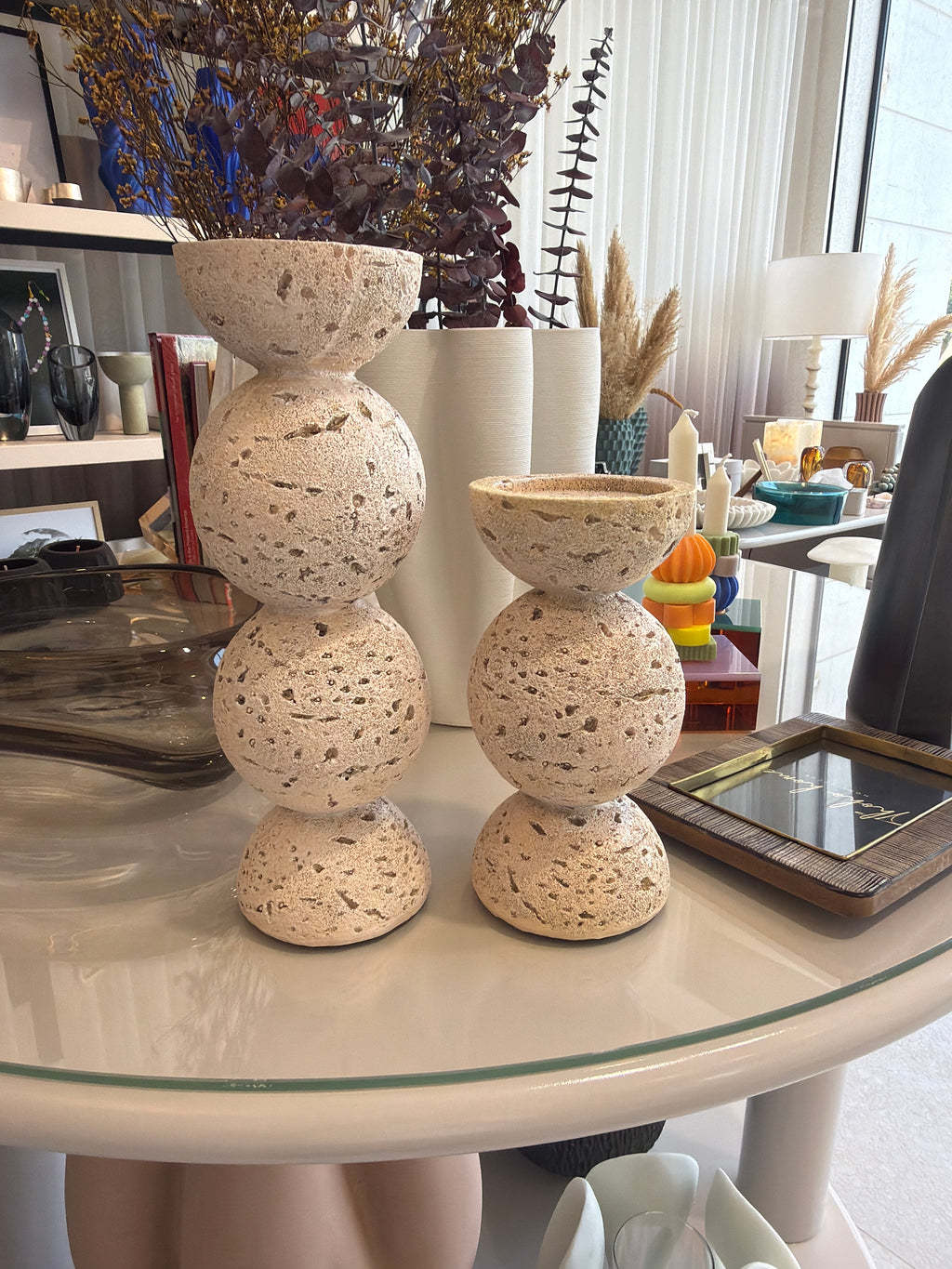 Stone Sphere Candle Holder