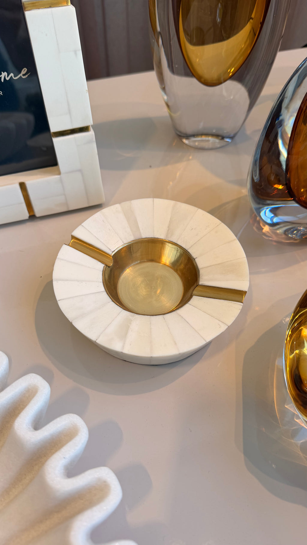 Bone Inlay & Brass Round Ashtray