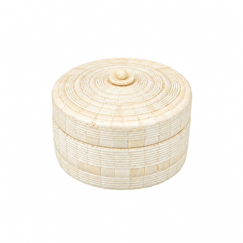 Ivory Grid Round Box (Small)