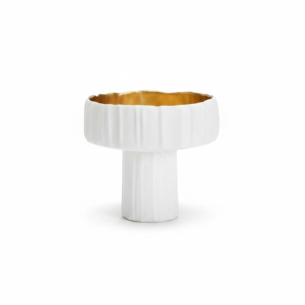 White & Gold Pedestal Bowl (Long)