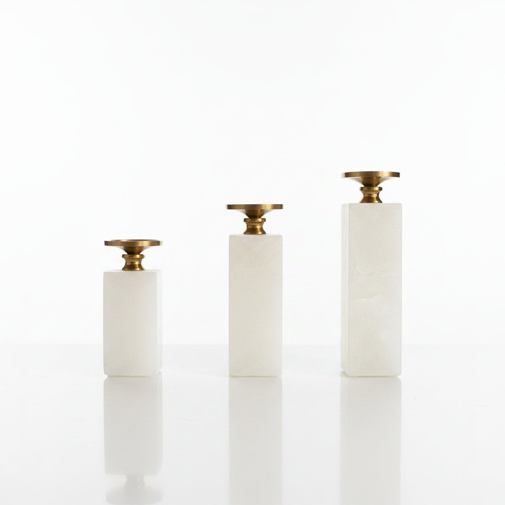 Marble & Brass Pillar Candle Holder (3 sizes)