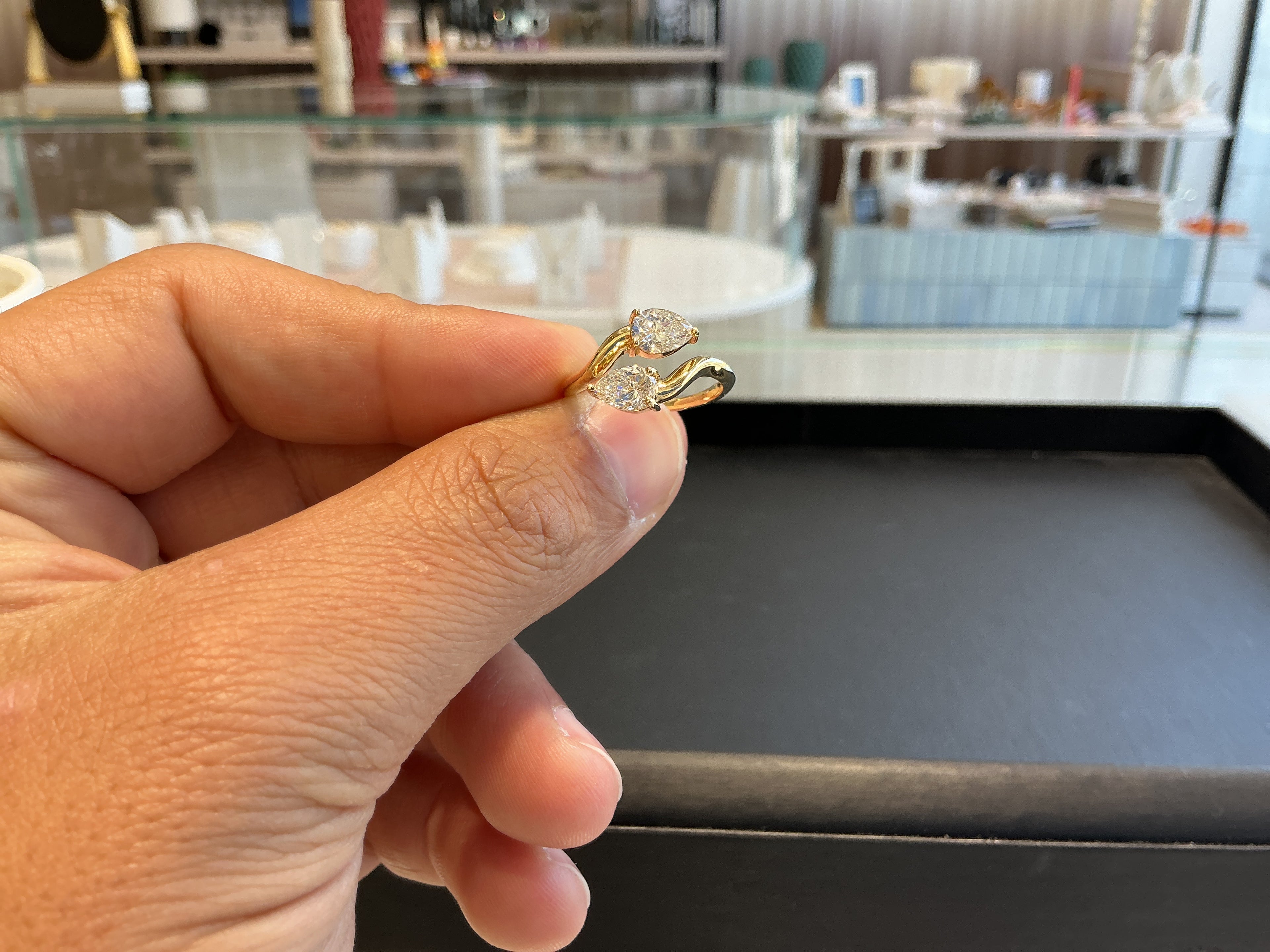 DOUBLE PEAR OPEN LAB GROWN RING LR021