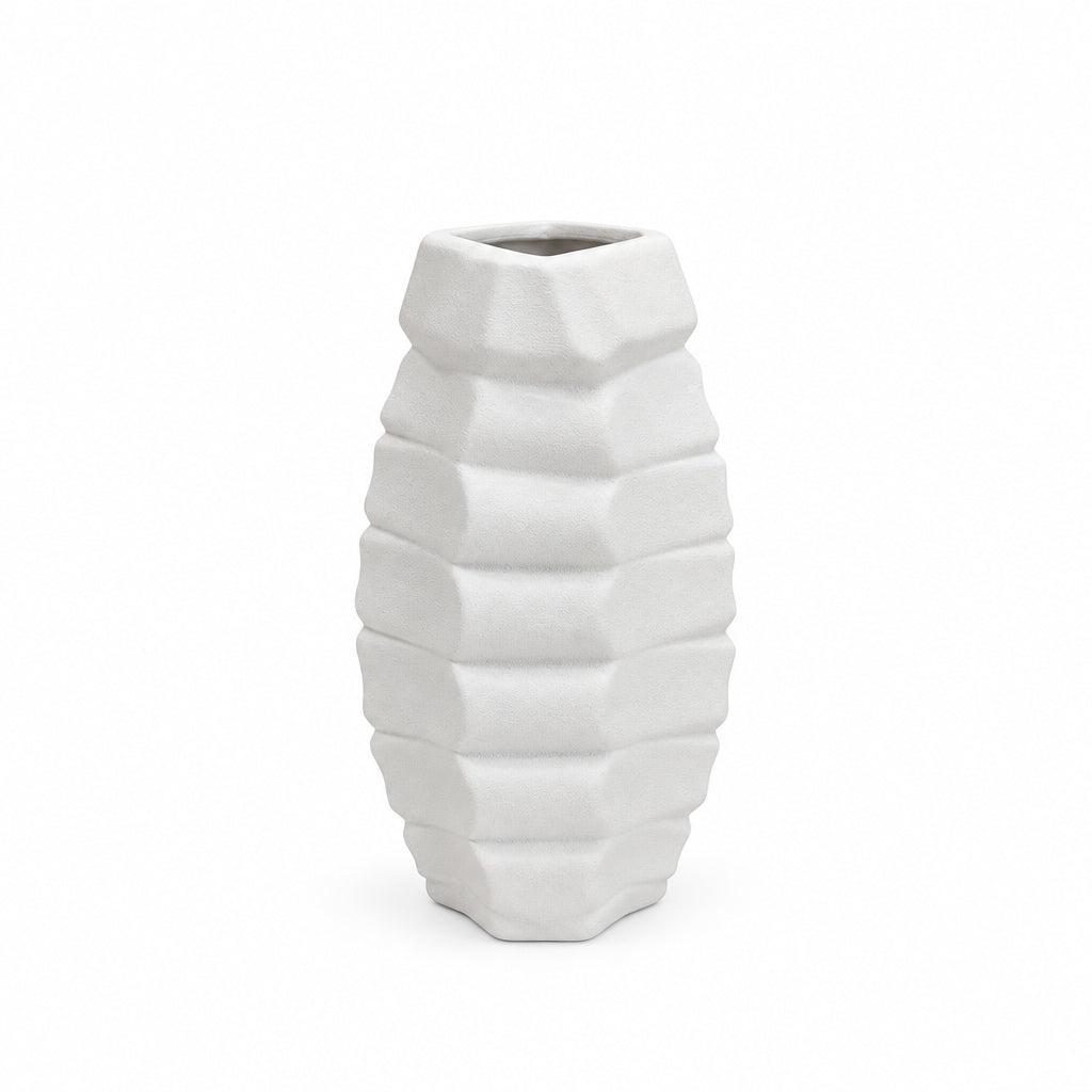 White Sculpted Ridge Vase 1.1