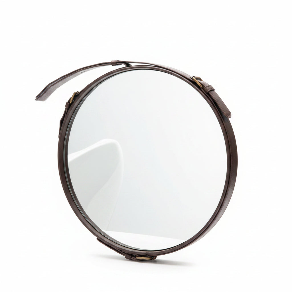 Brown Leather Circle Mirror