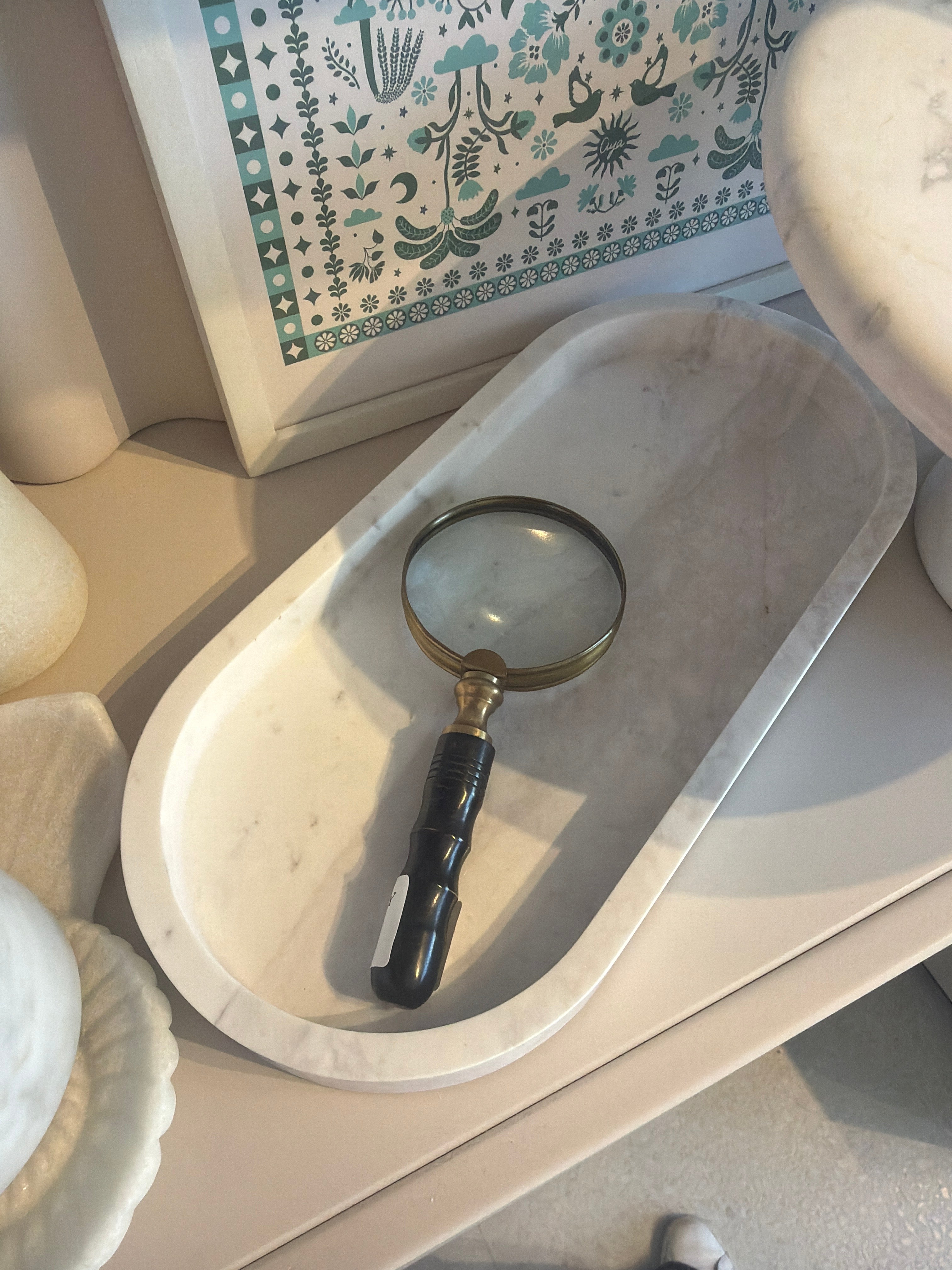 Antique Brass & Bamboo-Style Bone Magnifier