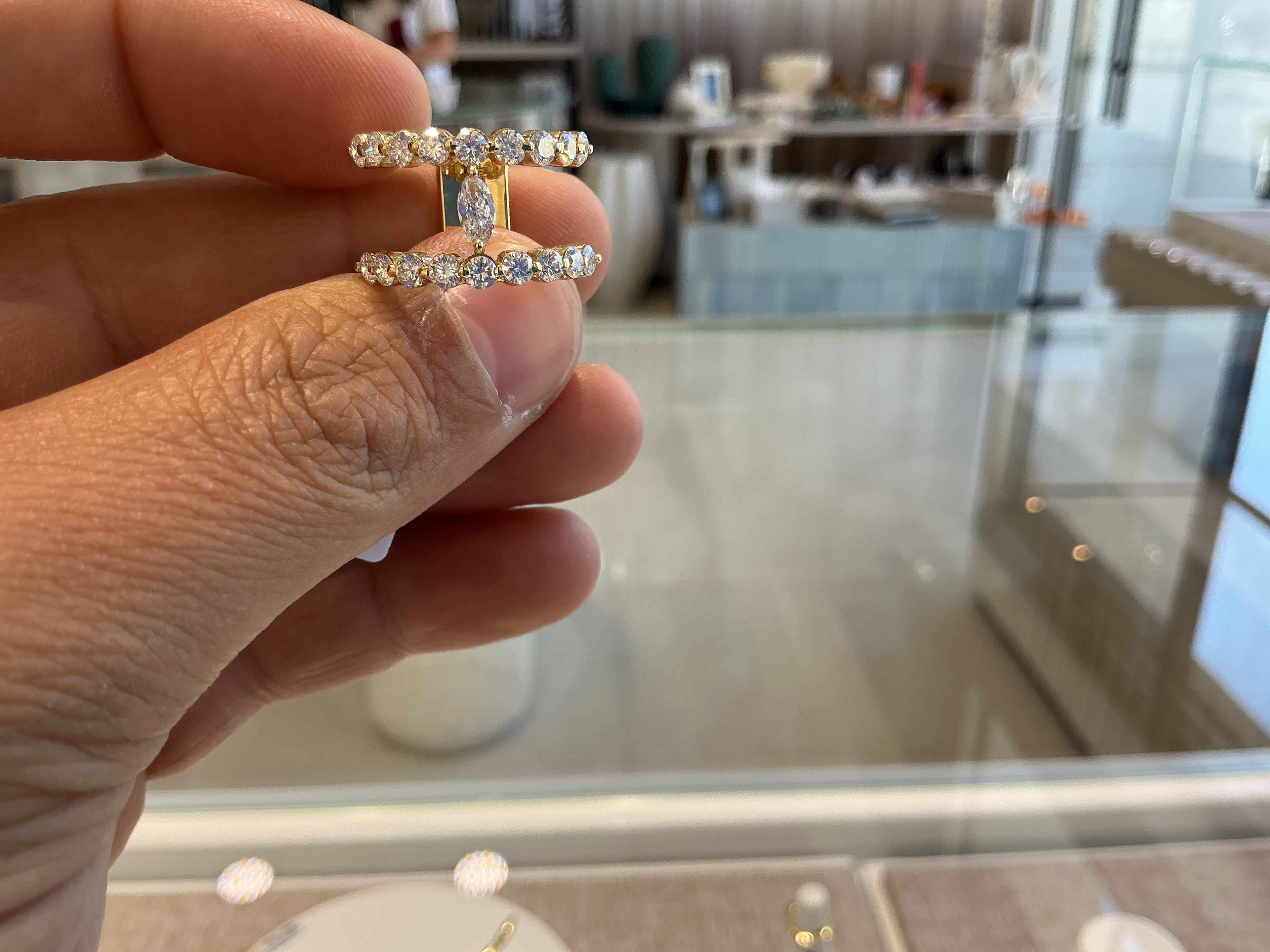 DOUBLE LINE center  MARQUISE LAB GROWN RING LR035