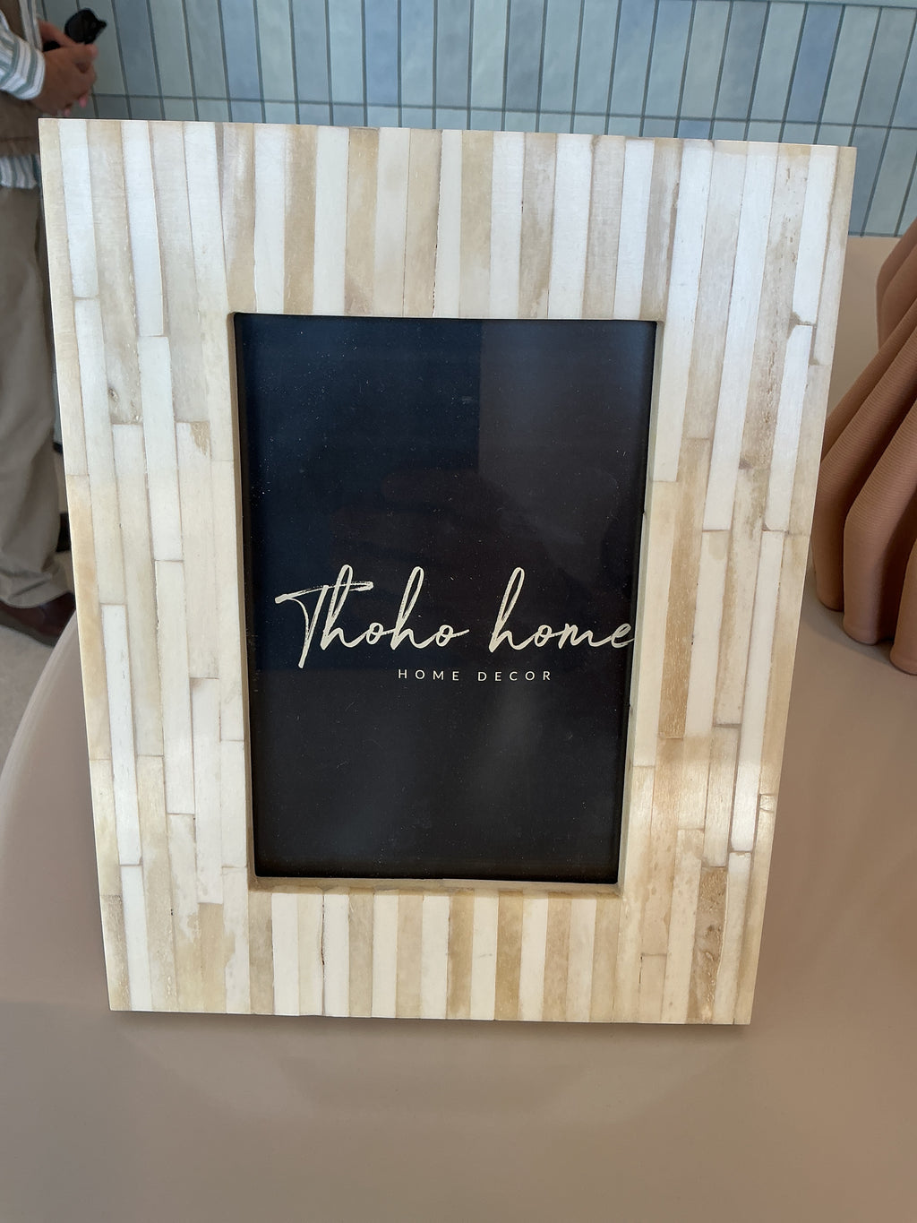 Beige Striped Bone Inlay Photo Frame