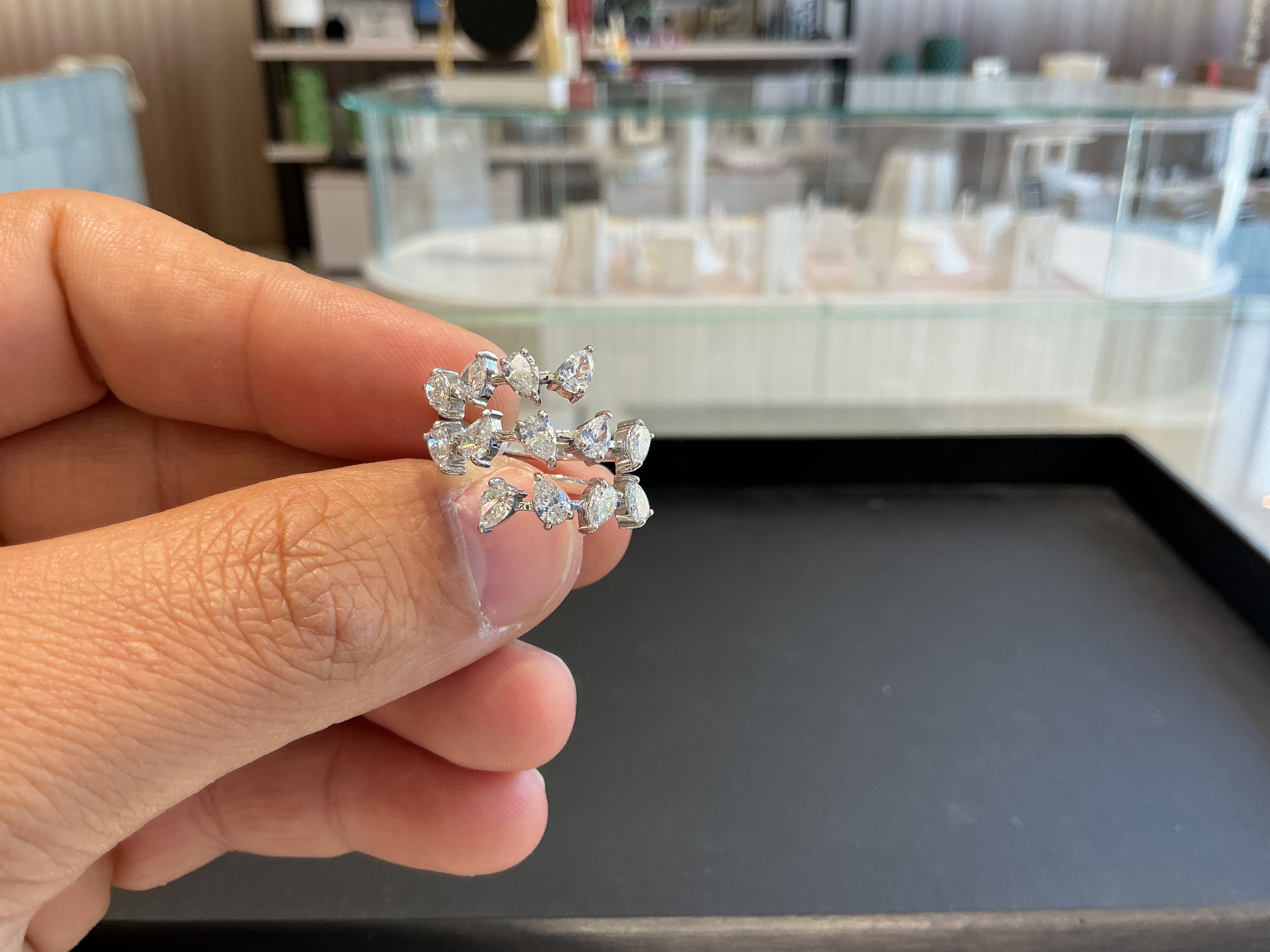 TRIPLE WHITE PEAR  LAB GROWN RING LR048