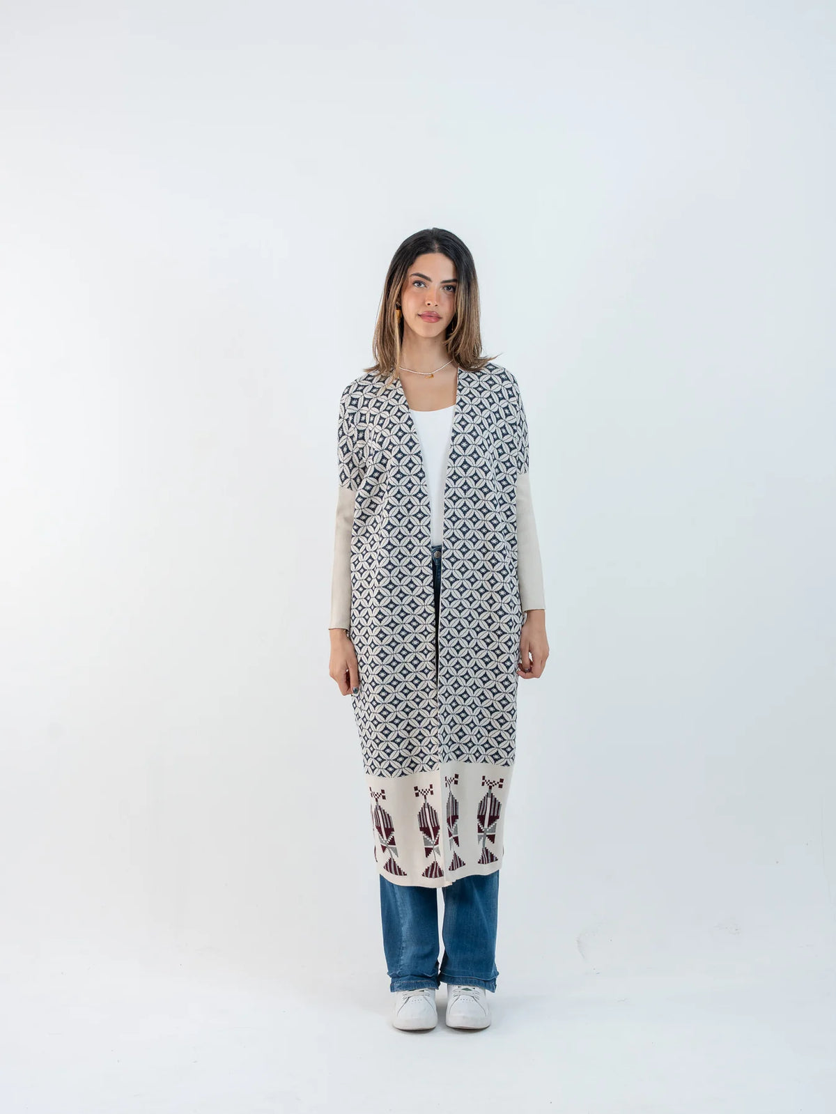 Bahja Long Kimono - Pearl & Navy