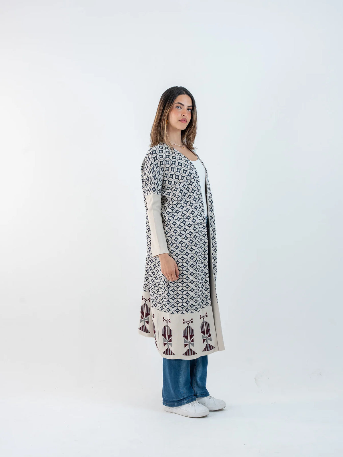 Bahja Long Kimono - Pearl & Navy