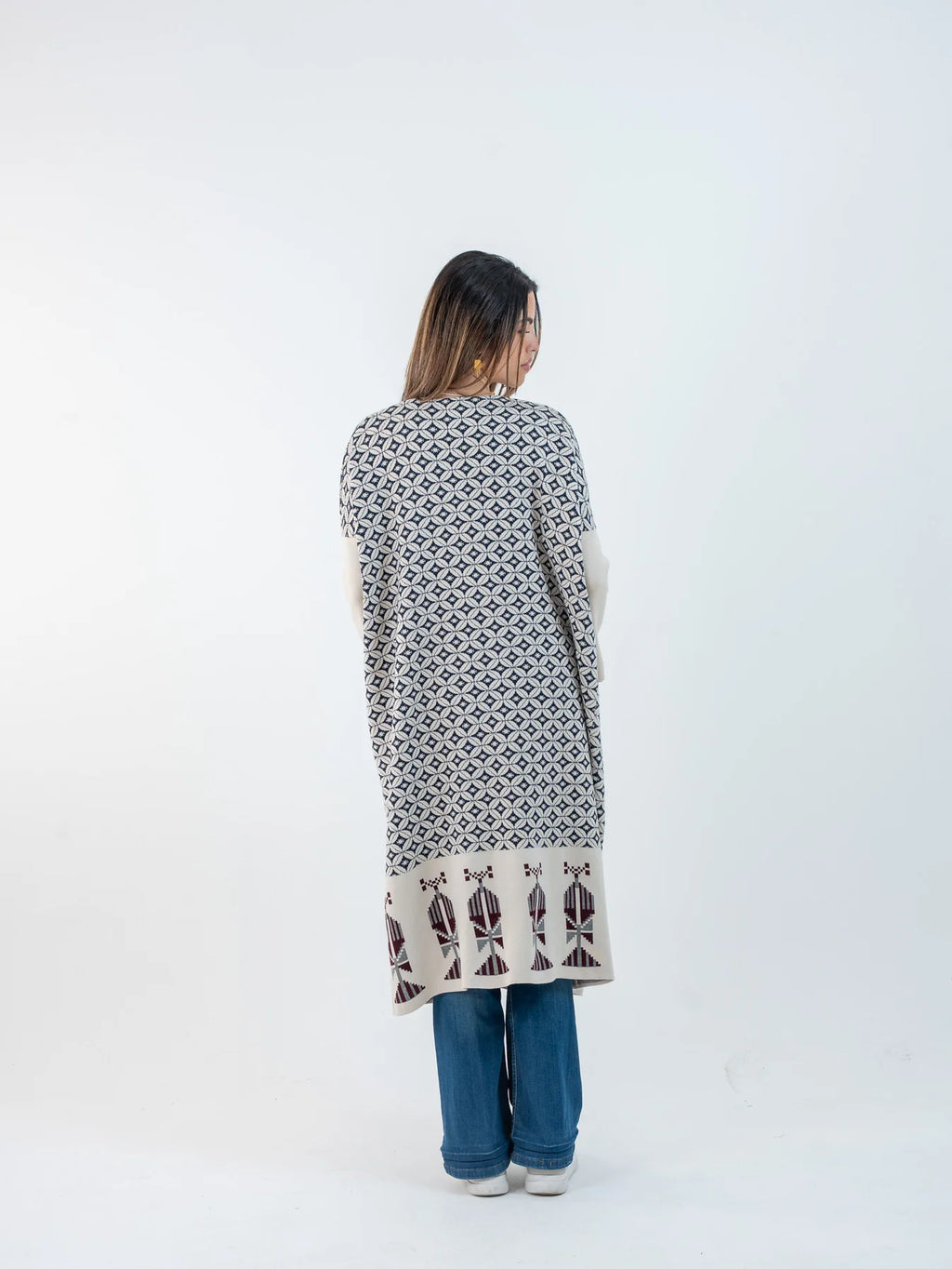 Bahja Long Kimono - Pearl & Navy
