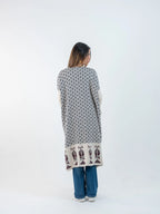 Bahja Long Kimono - Pearl & Navy