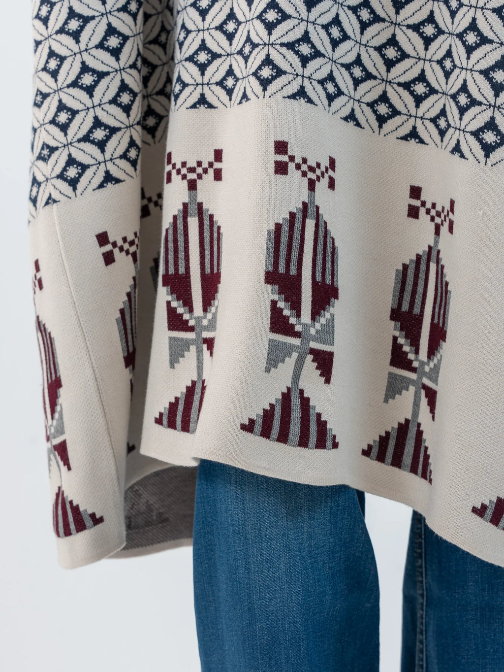 Bahja Long Kimono - Pearl & Navy