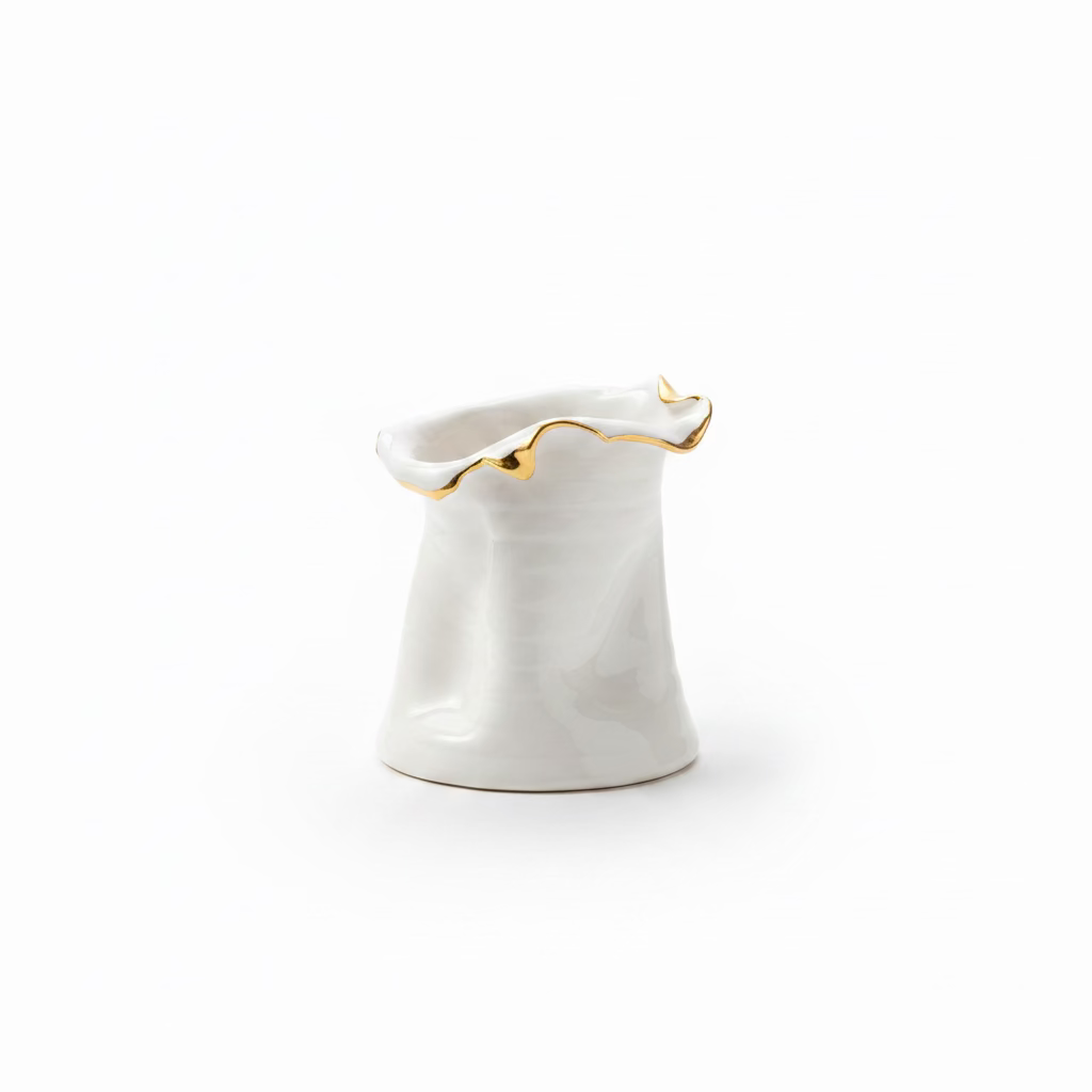 White with Gold Narrow Vase