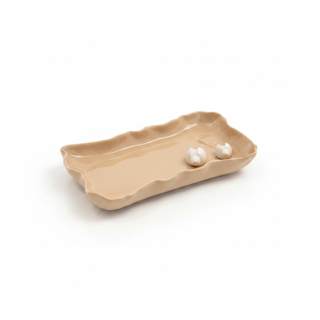 Beige with Lady Bug Rectangle Plate