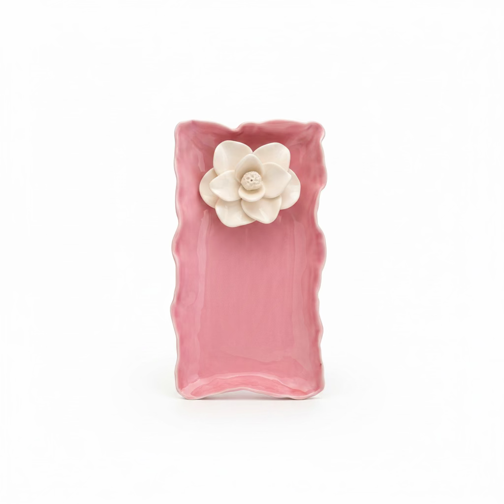 Pink with Flower Rectangle Plate