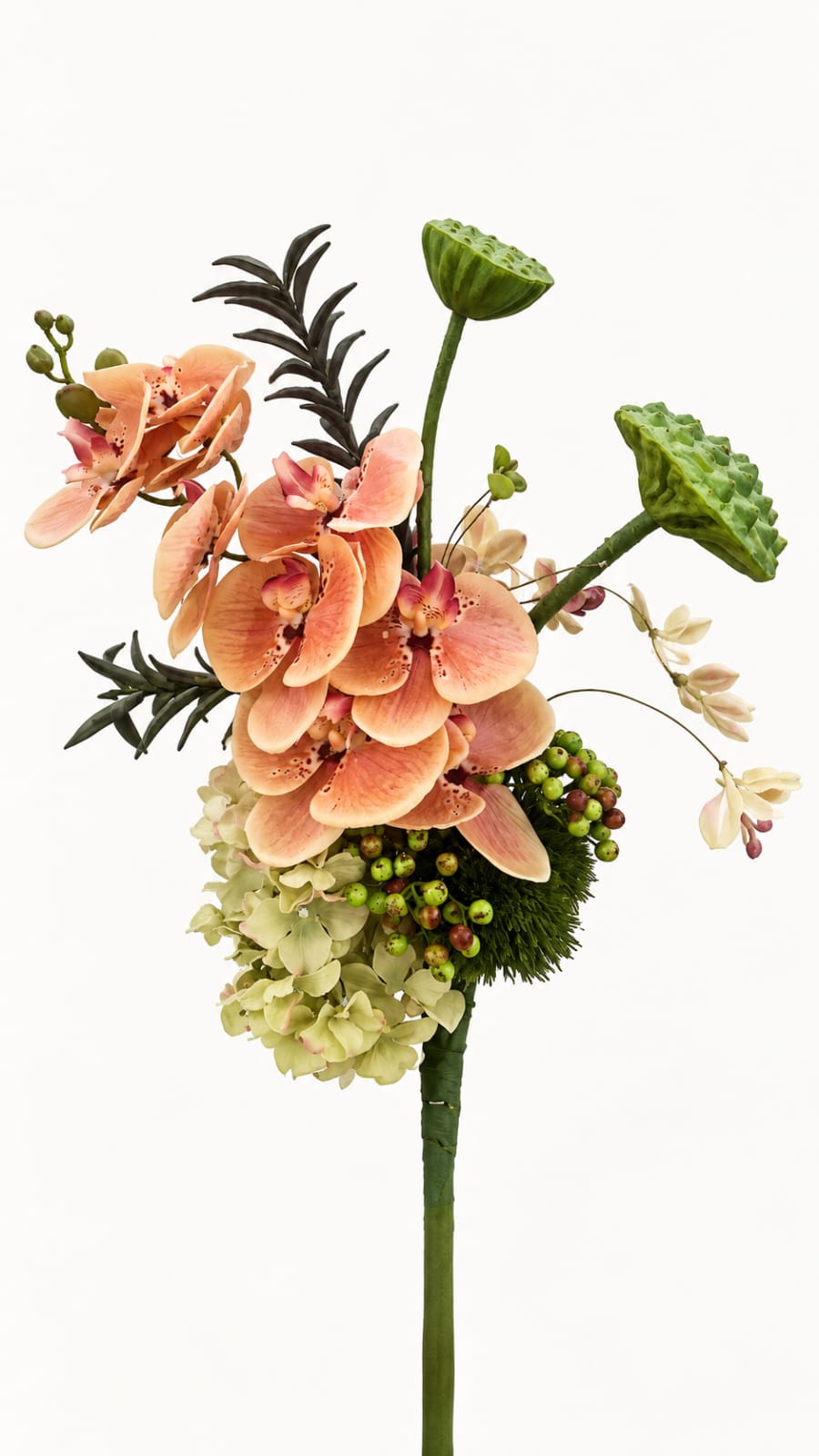 Apricot Orchids & Greens Arrangement