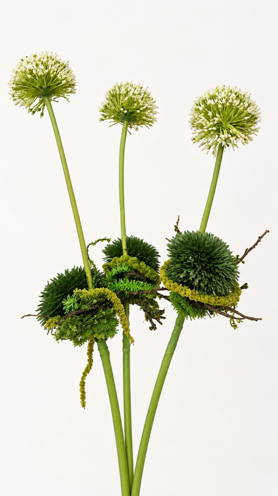 Three Stems Moss and Petal Arrangement