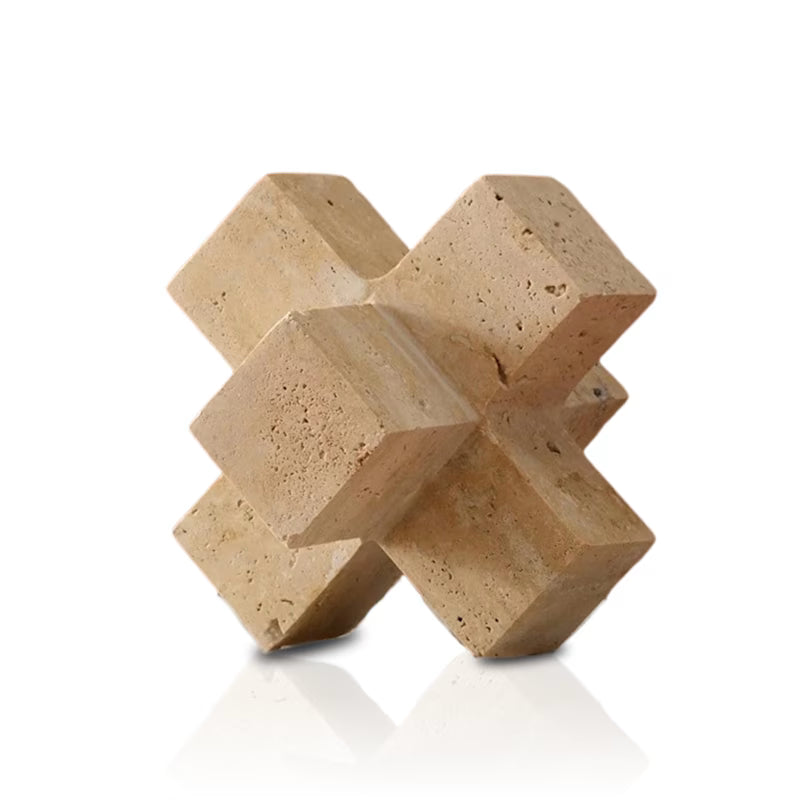 Geometric Travertine Cross Sculpture (Small)
