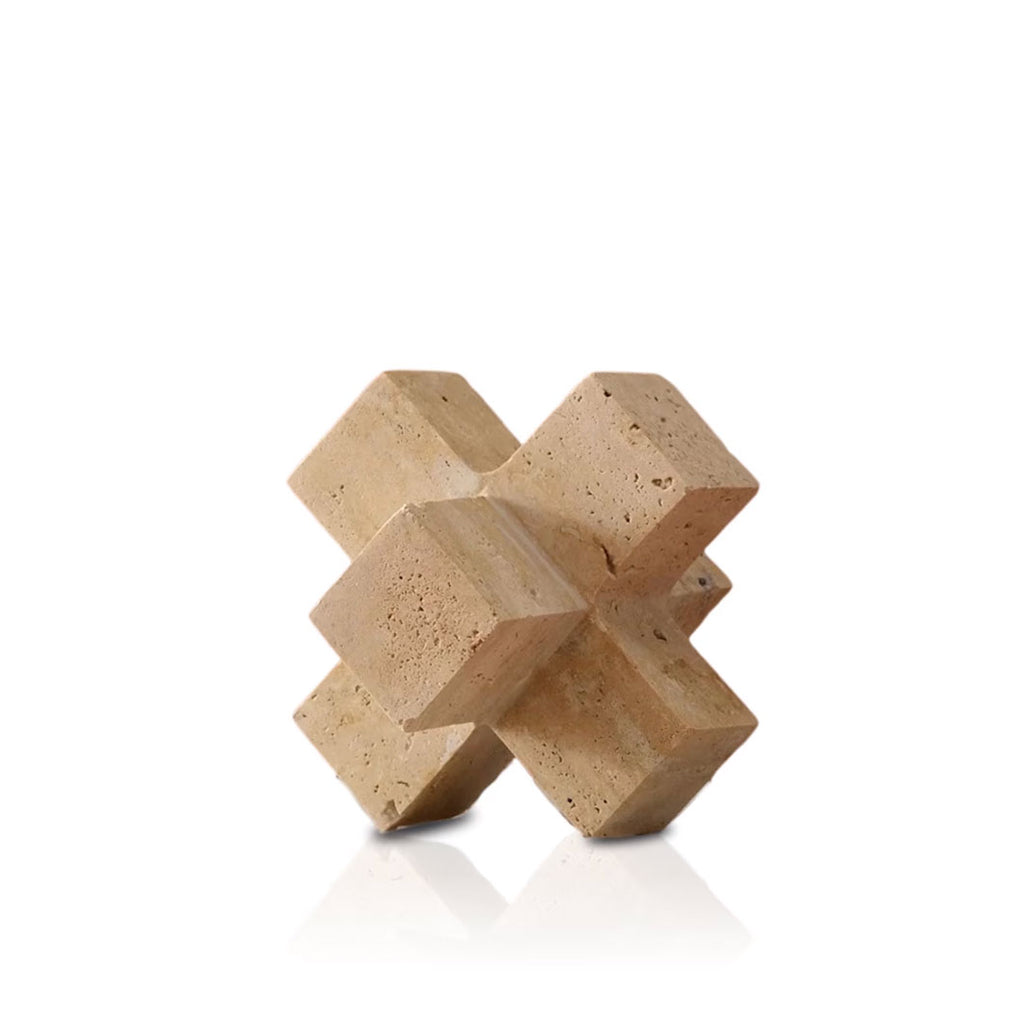 Geometric Travertine Cross Sculpture (Small)